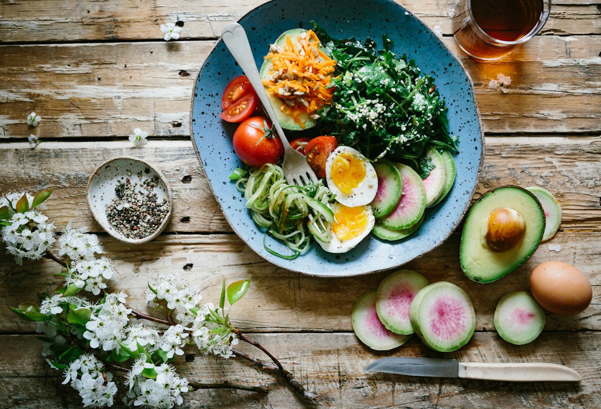 A colourful selection of fresh vegetables and balanced meal ingredients