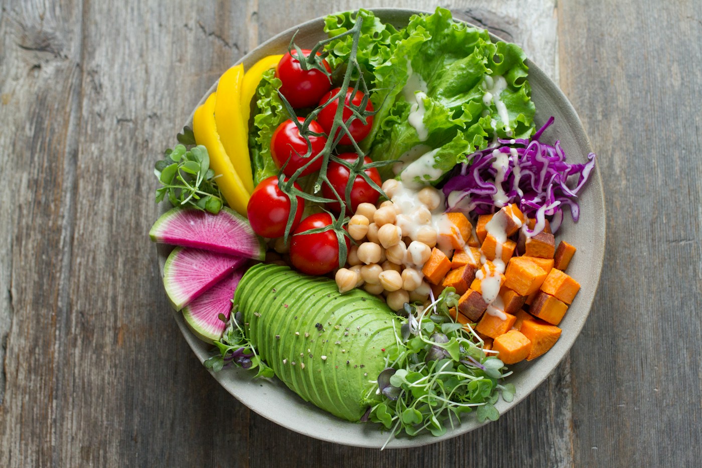 A colourful salad with fresh seasonal vegetables